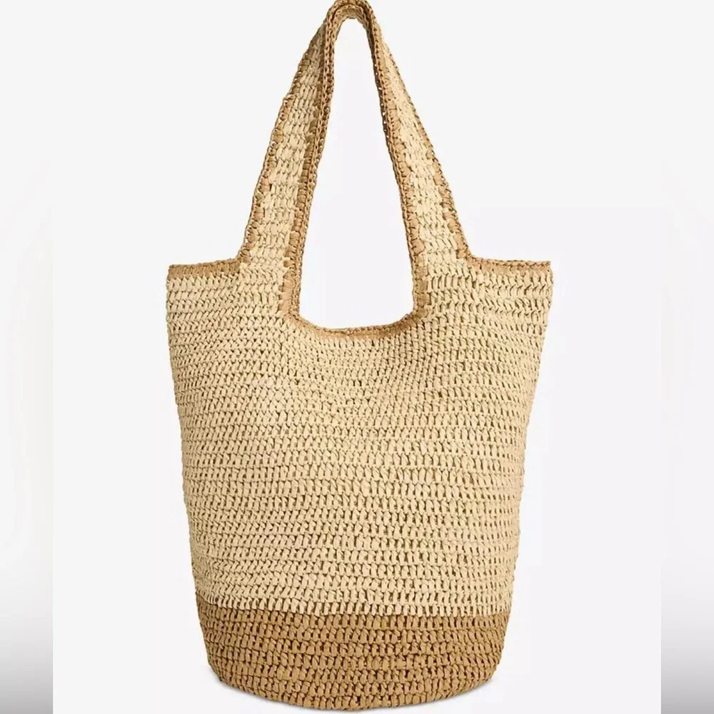 Style & Co. Two-Tone Woven Straw Tote - Natural & Brown